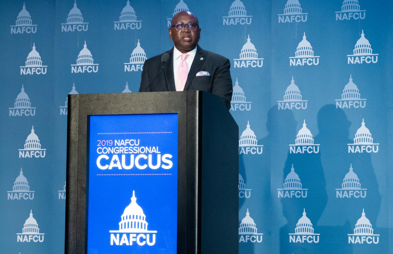 Photo of Chairman Hood speaking to audience at NAFCU's annual Congressional Caucus