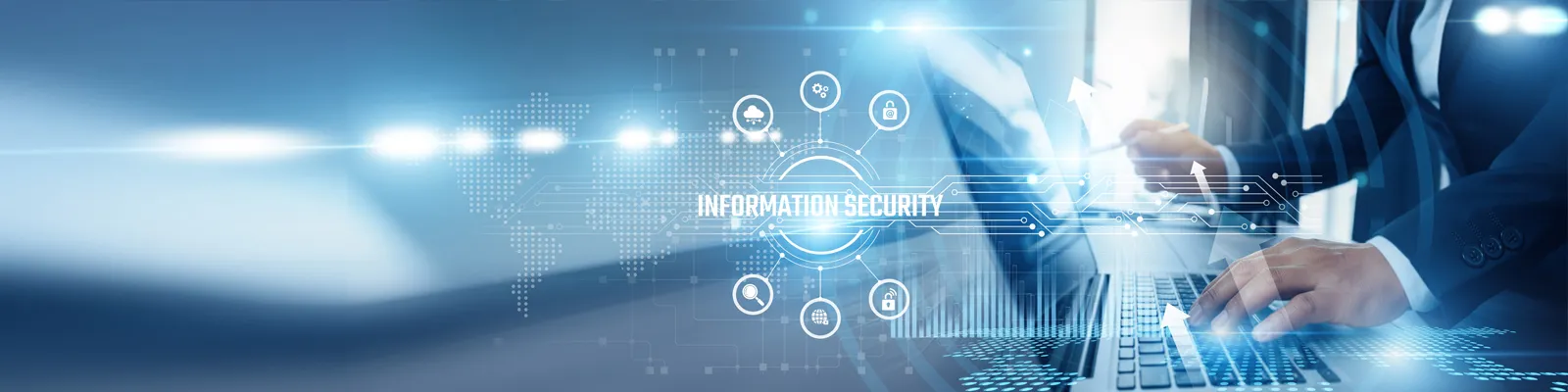 This image contains collage of different IT related themes that support the importance of cybersecurity.