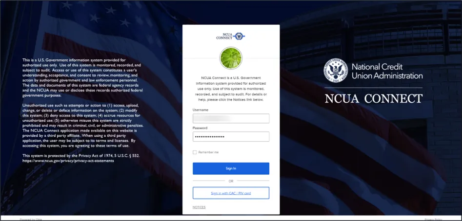 Figure 1: NCUA Connect Login Page