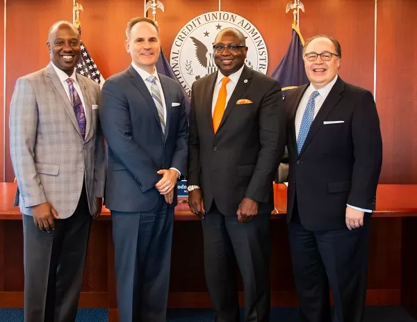 Pictured from left to right: Ron Busby, CEO of the U.S. Black Chamber of Commerce, Chris Pilkerton, SBA Acting Administrator, Rodney E. Hood, NCUA Chairman, and Ramiro Cavazos, CEO of the U.S. Hispanic Chamber of Commerce.