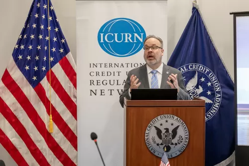 NCUA Chairman Todd M. Harper speaks at the 2023 Annual Meeting of the International Credit Union Regulators' Network.