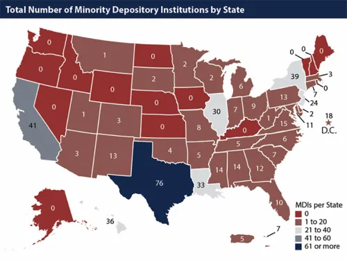 Total Number of Minority Depository Institutions by State